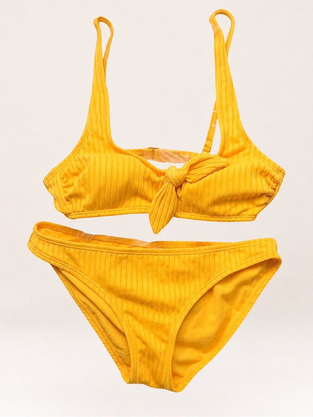 NWOT Xhilaration Golden Yellow 2 Piece Bikini Swimsuit Set Rib Texture Bow Tie S